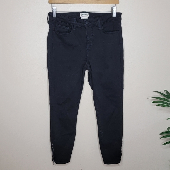 L'Agence | Black Cropped Skinny Jeans with Ankle Zippers - Picture 1 of 5